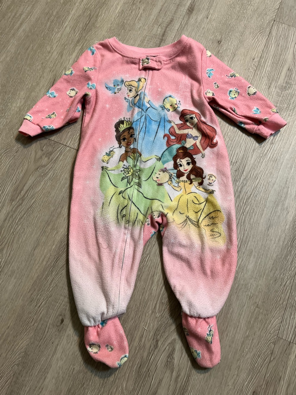 Disney Pink Girls Princess One-Piece Footed Sleeper